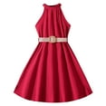 Zhuashum Girl Dresses Summer Round Neck Sleeveless Sundress Solid Color