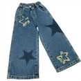 thumbnail image 1 of Zhuashum Girl Pants 5-6 Years Floral Graphic Jeans Distressed Elastic Waist Baggy Denim Wide Leg Pants Trousers Adorable Girl Clothes Dark Blue, 1 of 5
