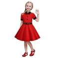 thumbnail image 1 of Zhuashum Girls Dresses 11-12 Years Trend Dress Round Neck Solid Color Sundress Short Sleeve Summer Sweet Daily Wears Red, 1 of 3