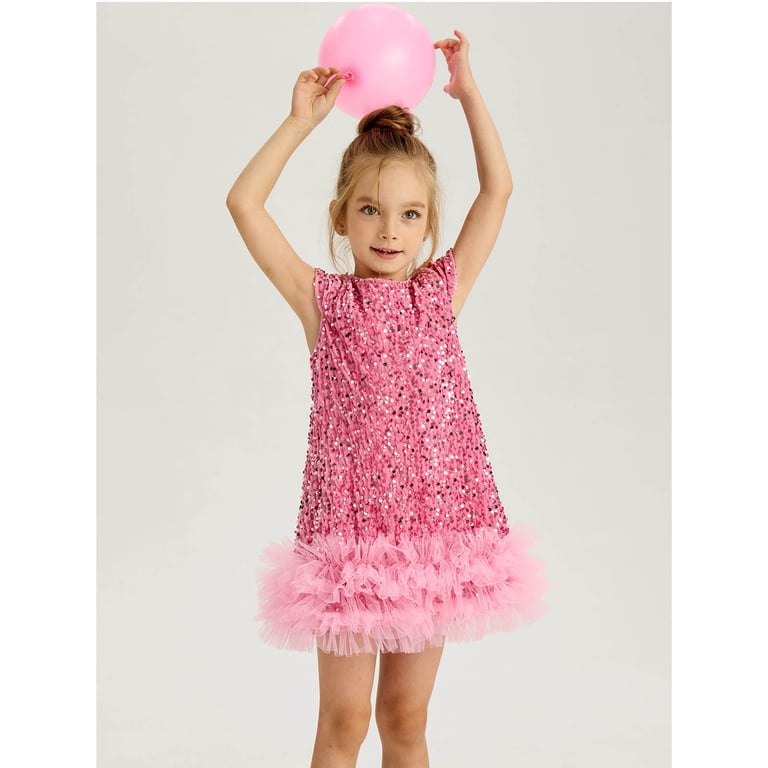 Zhuashum Girls Dresses 12-18 Months Spring Summer Round Neck Sequin Dress  Soft Sleeveless Sundress Lovely Playsuit Pink - Walmart.com