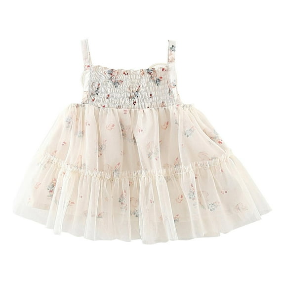 Zhuashum Girls Dresses 12-18 Months Toddler Sleeveless Floral Prints Dress Dance Party Princess Dresses Clothes Elegance Girl Clothes White