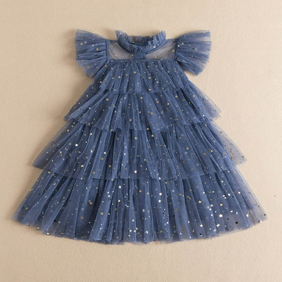 Zhuashum Girls Dresses 2-3 Years Leisure Round Neck Sequin Sundress Spring Sleeveless Dress Basic Daily Wears Blue