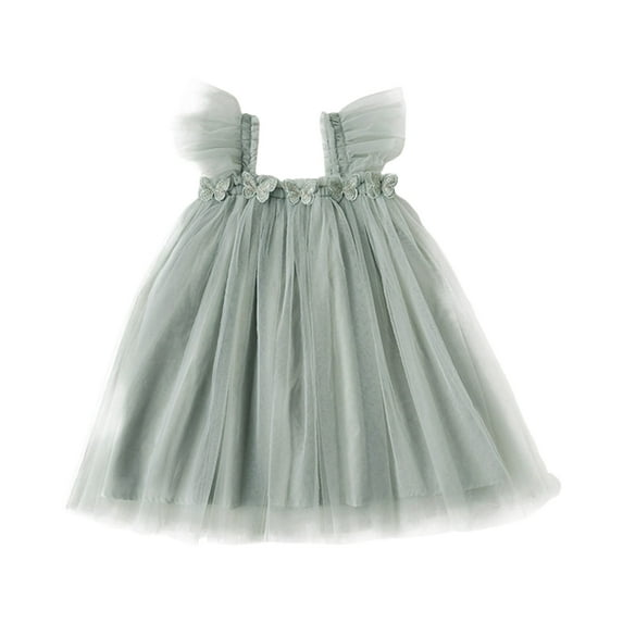 Zhuashum Girls Dresses 2-3 Years Toddler Sleeveless Solid Color Fly Sleeve Holiday Party Dance Party Sundress Classic Girl Clothes Green