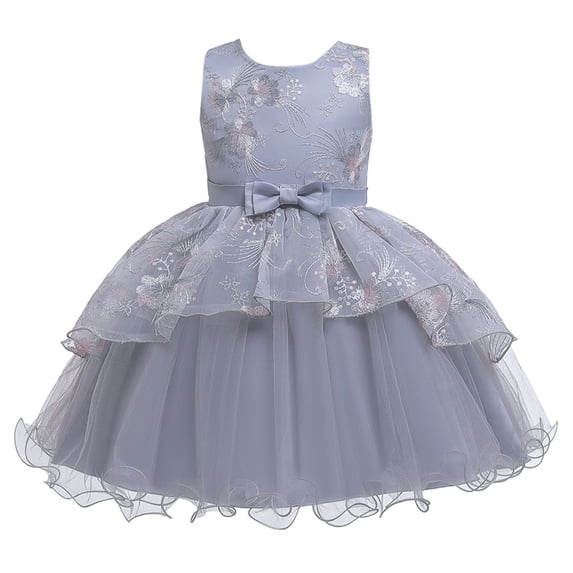 Zhuashum Girls Dresses 3-4 Years Crew Neck Sleeveless Solid Color Sundress Summer Lovely Dress Adorable Daily Wears Grey
