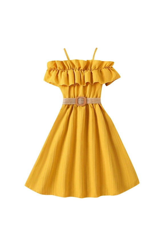 Girls Dresses 7-8 Years Solid Color Sleeveless Dress Crew Neck Lovely Sundress Spring Summer Casual Daily Wears Yellow