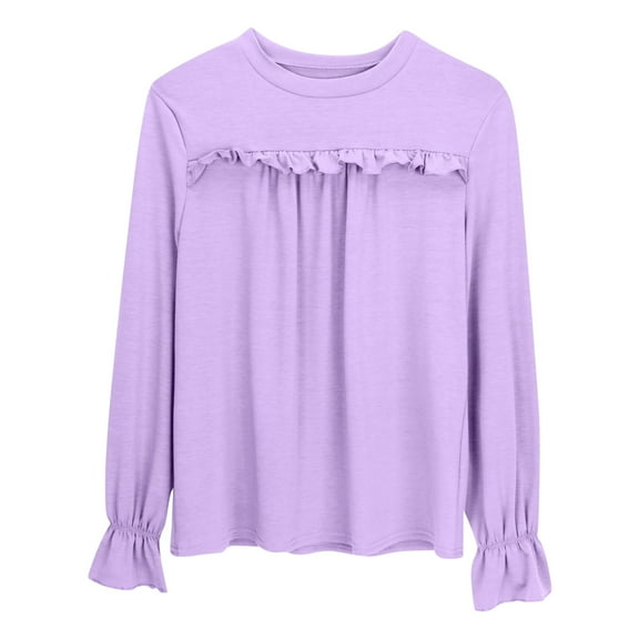Zhuashum Girls Tops 6-7 Years Long Sleeve Crewneck Shirts Solid Color Daily Tee Spring Casual Wears Light