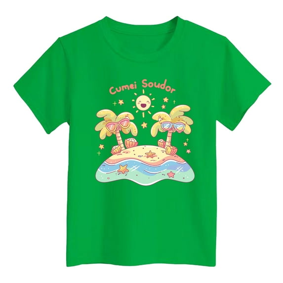 Zhuashum Girls Tops 8-9 Years Short Sleeve Round Neck Shirts Cartoon Graphic Leisure Tee Summer Comfortable Wears Green