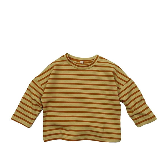 Zhuashum Girls Tops 9-11 Years Short Sleeve O Neck Shirts Solid Color Striped Prints Basic Tee Spring Summer Cute Wears Yellow