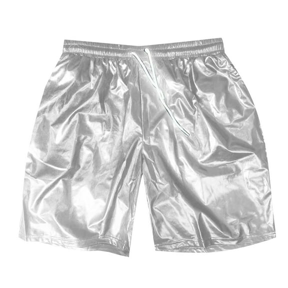 Zhuashum Golf Shorts Men Sexy Metallic Shiny Sparkly Hot Drawstring Short Pants With Pockets Silver Comfortable Sweatpant Casual Trousers Xl