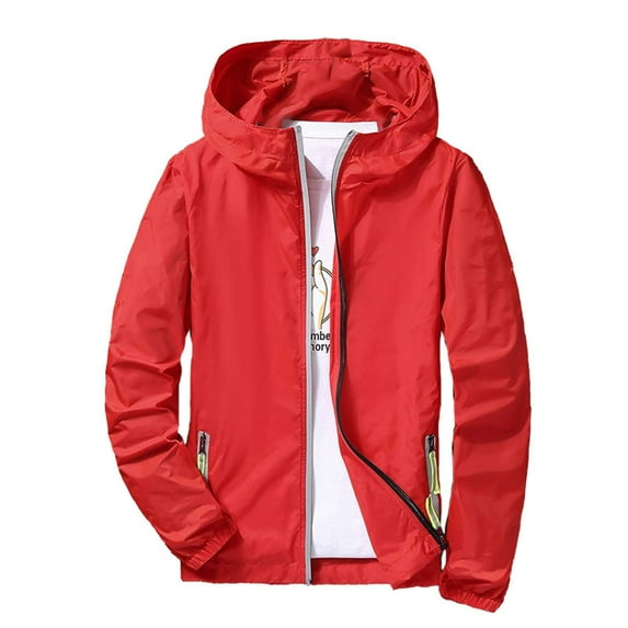 Zhuashum Jackets For Men Casual Pure Color Plus Size Hoodie Reflective Zipper Outdoor Sport Coat Durable Daily Life Wear Red 2Xl