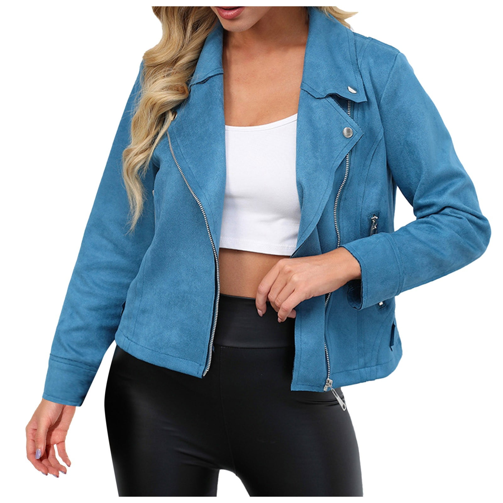 Zhuashum Jackets For Women Fall Leather Jacket Suede Jacket Zip Up Jacket  Spring Casual Motor Jacket Winter Heated Jacket Fashion Daily Wear Light 