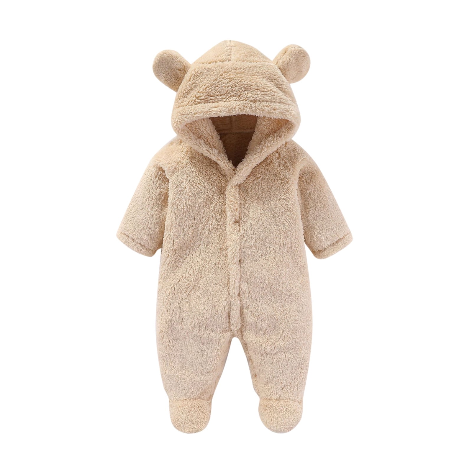 Zhuashum Jumpsuits For Baby Boys Girls Solid Color Round Neck Footie Snowsuit Winter Onesie Cartoon Bear Warm Hooded Outfits For Boys Yellow,Size:3-6 Months