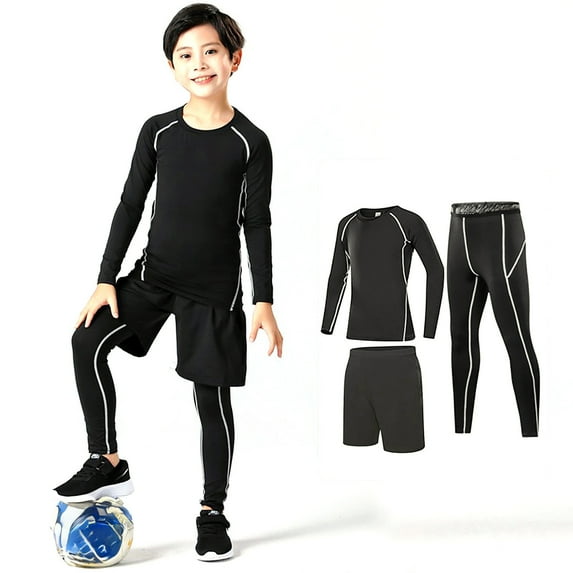 Zhuashum Kid Boys Clothes 4-5 Years Long Sleeve Base Layer Athletic Compression Leggings And Shirts Thermal Underwear Set Running Pants Tights Cute Outfits Grey