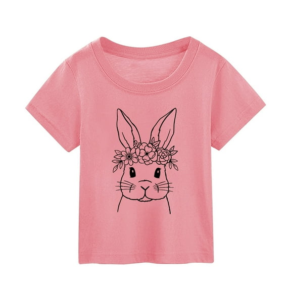 Zhuashum Kid Tops For Boys Girls 2024 Summer Children'S Easter Cartoon Bunny Print Short Sleeved T Shirt Rabbit Graphic Out Wear Tees Tops Pink,Size:7-8 Years