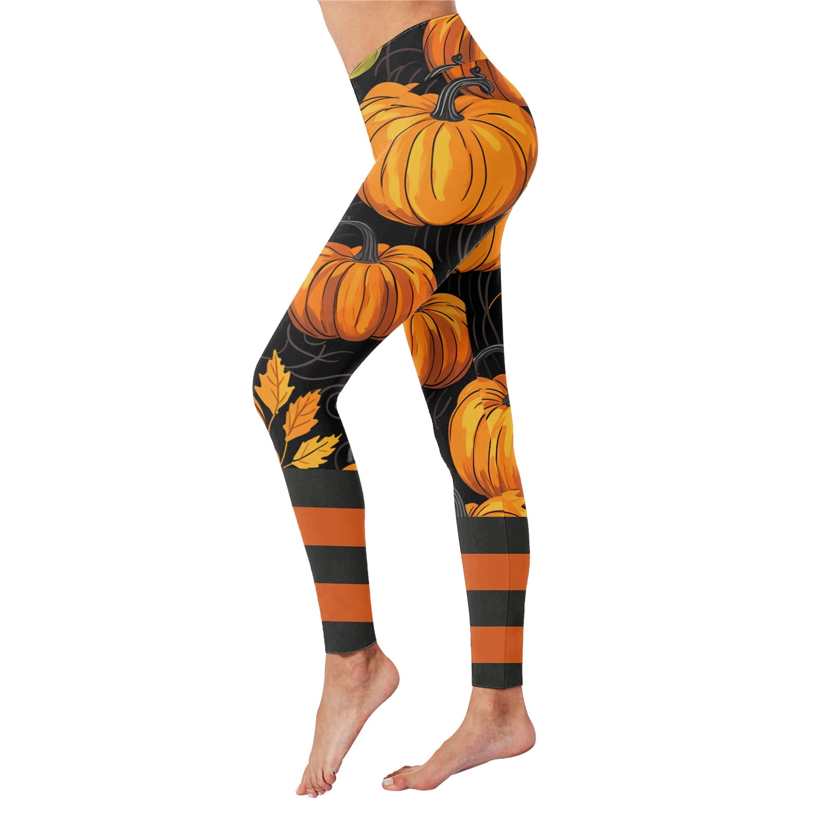 Zhuashum Ladies Leggings Holiday Pumpkin Prints High Waist Leggings ...