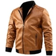 thumbnail image 1 of Zhuashum Mens Jackets Motorcycle Leather Fashion Leather Jacket Spring Fall Casual Leather Jacket Retro Weekend Outwear Yellow L, 1 of 3