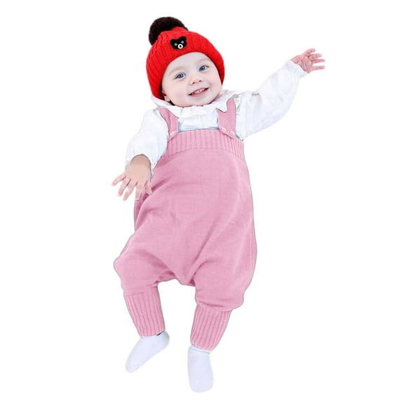 Zhuashum Onesies 12-18 Months Girl Basic Crewneck Long Sleeve Jumpsuit Solid Color Daily Romper Classic Bodysuit Pink