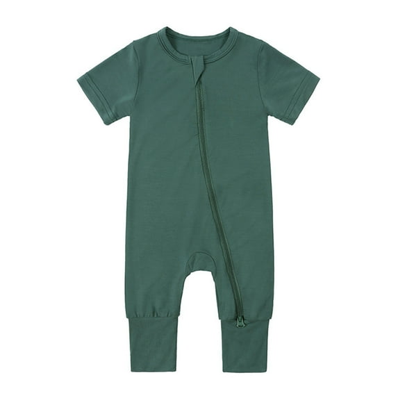 Zhuashum Onesie 0-3 Months Solid Color Crewneck Footless Pajamas Zipper Short Sleeve Sleeper Jumpsuit Cute Daily Wear Dark Green