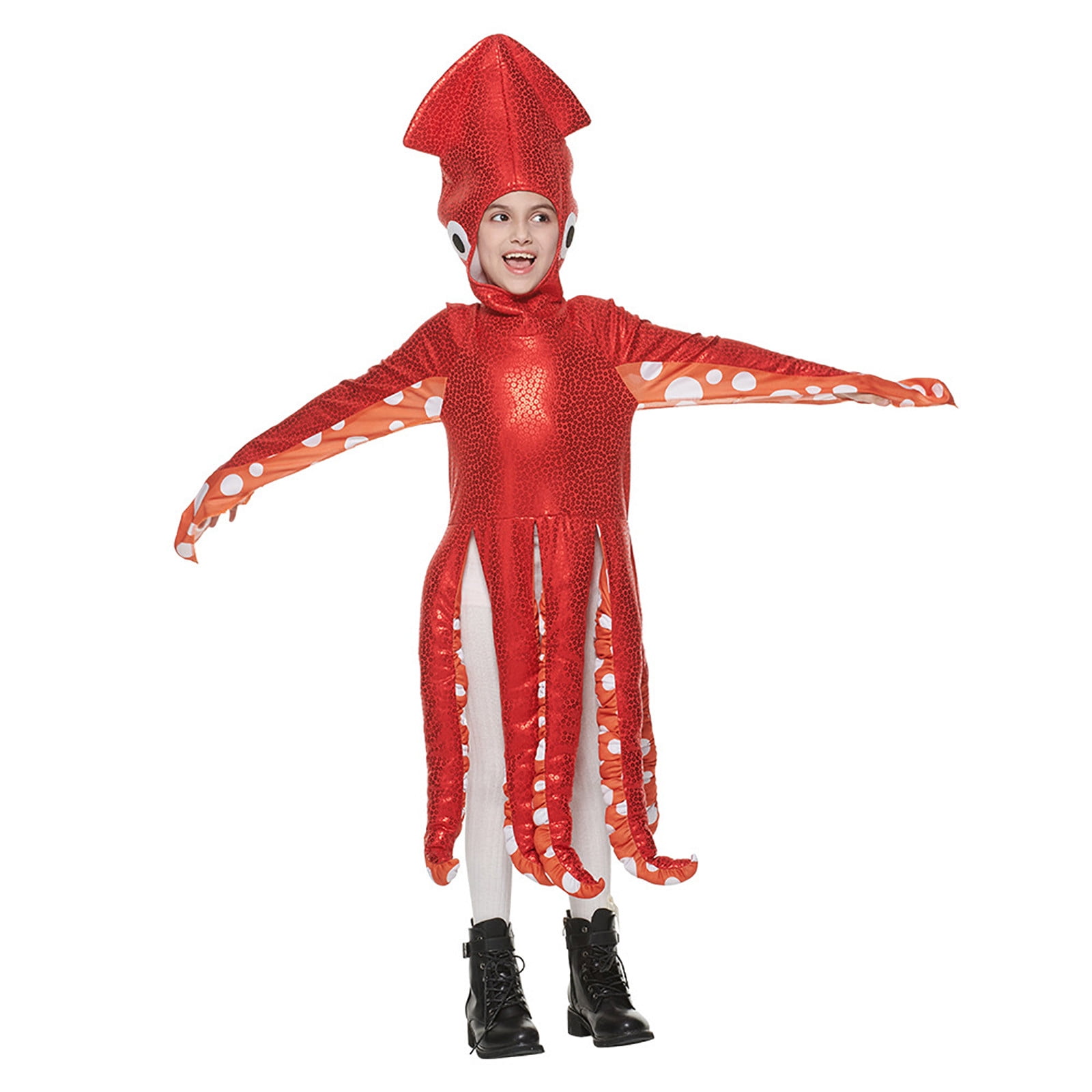 Zhuashum Onesie 3-4 Years Sleeveless Kids Squid Sea Creature Squid Onesie School Party Children Funny Adorable Outfits Red