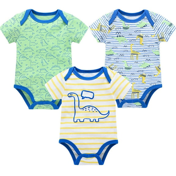 Zhuashum Onesie 3-6 Months 3Pc Short Sleeve Cartoon Print Romper Blend Bodysuits Soft And Comfy Cute Boy Clothes Yellow