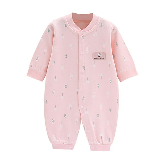 Zhuashum Onesies 0-63 Months Unisex 3-6 Months Long Sleeve Solid Color Romper Crewneck Jumpsuit Sweet Boy Clothes Pink