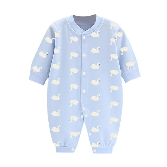 Zhuashum Onesies 0-64 Months Unisex 0-3 Months Cartoon Print Romper Long Sleeve Round Neck Jumpsuit Comfortable Playsuit Light Blue