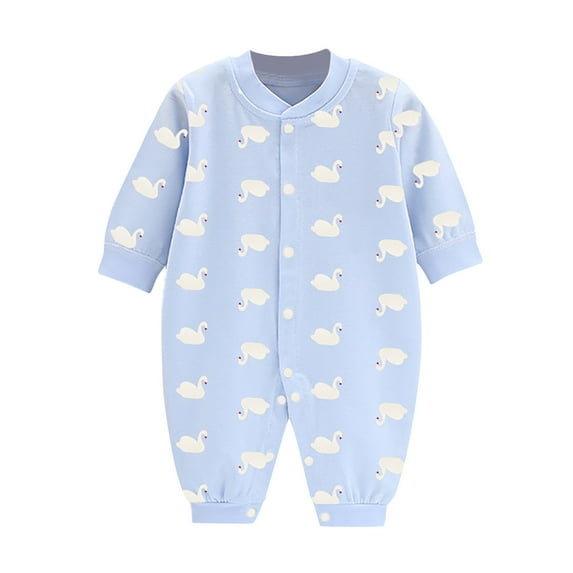 Zhuashum Onesies 0-64 Months Unisex 0-3 Months Cartoon Print Romper Long Sleeve Round Neck Jumpsuit Comfortable Playsuit Light Blue