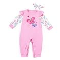 thumbnail image 1 of Zhuashum Onesies 1-3 Months Girl Basic Round Neck Long Sleeve Jumpsuit Solid Color Cartoon Print Holiday Romper Classic Girls Outfit Pink, 1 of 9