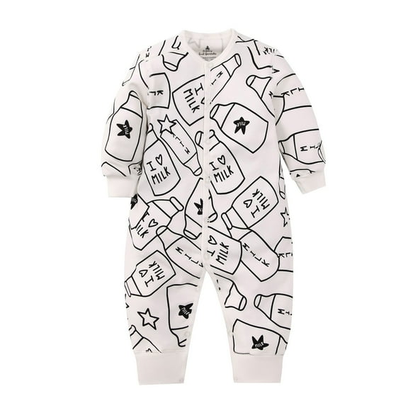 Zhuashum Onesies 3-6 Months Cartoon Prints Jumpsuit Round Neck Long Sleeve Romper Vacation Soft Cute Comfortable Wear Black