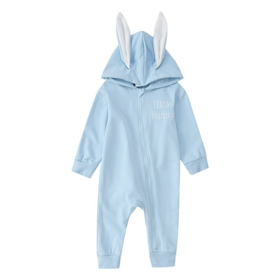 Zhuashum Onesies 6-12 Months Long Sleeve Baby Easter Baby Jumpsuit Bunny Style Zipper Hooded Climbing Sweet Playsuit Blue