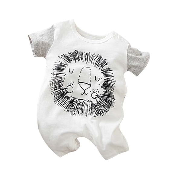 Zhuashum Onesies Boy 3-6 Months Baby Children Print Summer Short Sleeve Romper Jumpsuit Comfortable Boy Clothes White