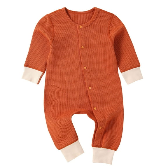 Zhuashum Onesies Boy 3-6 Months Baby Romper Long Sleeve Wrap Feet Autumn Winter Solid Color Button Suit Baby Onesie Sweet Daily Wear A