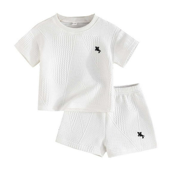 Zhuashum Outfits For Toddler Boys 18-24 Months Solid Color Clothes T Shirt Short Round Neck Short Sleeve Set Leisure Cute Playsuit White
