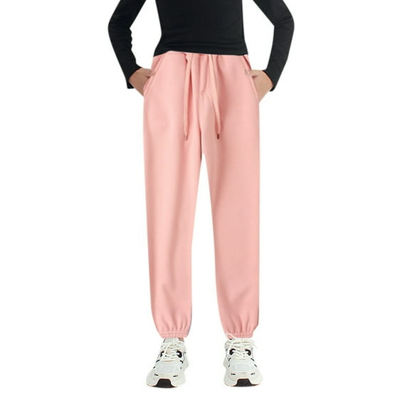 Zhuashum Pants For Boys Slim Leg Active Jogger Sweatpants Kids High Waist Trousers Casual Solid Color Pants With Pockets Comfortable Clothes Pink 10-12 Years