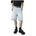 thumbnail image 1 of Zhuashum Shorts Men Knee Length Loose Vintage Solid Color Leisure Wide Legged Straight Leg Denim Shorts Blue Running Sports Athletic Gym Shorts 2Xl, 1 of 8