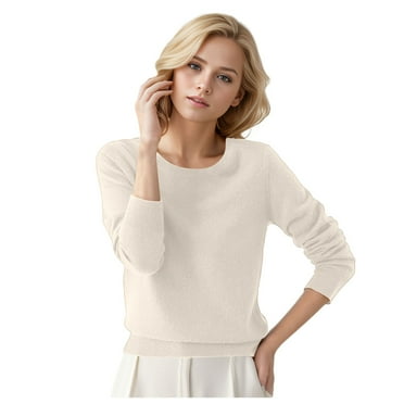 Zhuashum Sweaters For Womens Round Neck Pullover Sweater Solid Color Long Sleeves Trend Holiday Clothing Beige L