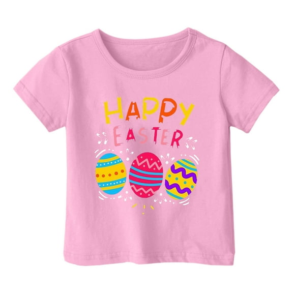 Zhuashum T Shirts For Baby Girls Easter 6-7 Years Crew neck T Shirt Summer Short Sleeve Tee Cartoon Prints Tops Fashion daily wear Pink