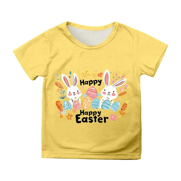 Zhuashum T Shirts For Girls Easter 10-11 Years Short Sleeve Tee bunny Printed T Shirt Crewneck Top Cute girl clothes Yellow