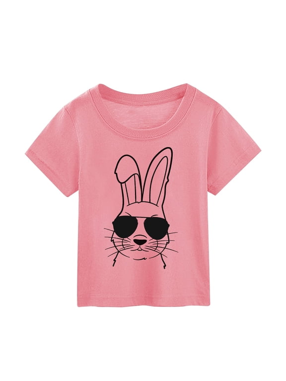 T Shirts For Kid Boys Girls Easter Toddler Summer Children'S Cartoon Bunny Print Short Sleeve Round Neckd T Shirt For And Out Wear Top Pink,Size:3-4 Years