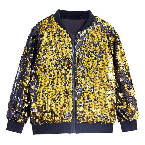 Zhuashum Teen Girls Coats 8-10 Years Fall Winter Long Sleeve Zip Up Jacket Kids Christmas Shiny Color Ful Sequin Jackets Warmth Tops Gold