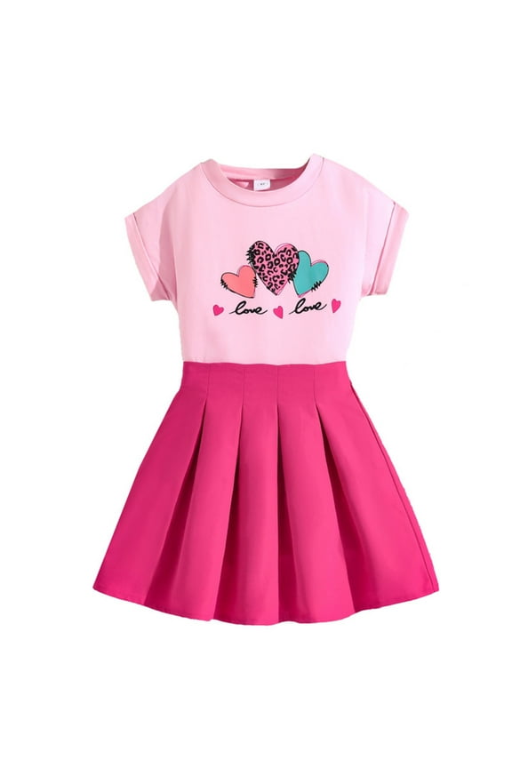 Teen Outfits For Girls 9-10 Years Solid Color Round Neck Short Sleeve Set Light Weigh Festival Clothes Sweet Girls Clothing Hot Pink