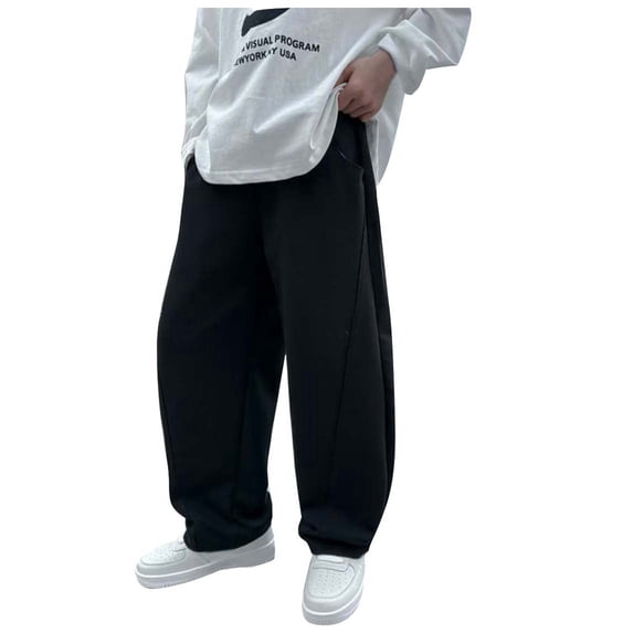 Zhuashum Teen Pant For Boys 10-11 Years Solid Color Wide Leg Drawstring Elastic Waist Sweatpants Active Joggers Duarble Wear Black