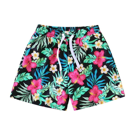 Zhuashum Teen Swimsuit Boy 10-12 Years Family Matching Swimwear Set Multicolor Cartoon Prints Elastic Waist Swim Trunks Blue