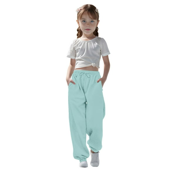 Zhuashum Toddler Girl Sweatpants 3-4 Years Spring Summer Solid Color Drawstring Sweatpants Straight Leg Leisure Pants With Pocket Fahion Wear Blue