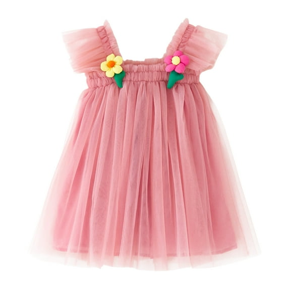 Zhuashum Toddler Girls Fly Sleeve Floral Tulle Holiday Party Wear Dress Dance Party Princess Dresses Clothes,Size:3-4 Years