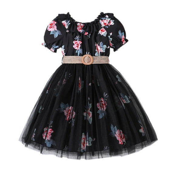Zhuashum Toddler Girls Short Sleeve Prints Dress Dance Party Dresses Clothes,Size:6-8 Years
