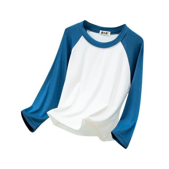 Zhuashum Tops For Boys Tee Kids Raglan Child Toddler Youth Long Sleeves T Shirts Top Relax Fit Wear Blue 4-5 Years