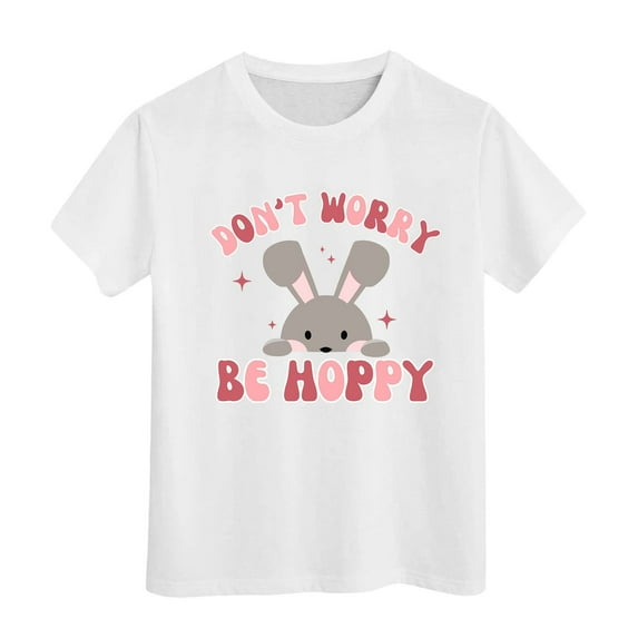 Zhuashum Tops For Girls 3-4 Years Bunny Pattern Shirts O Neck Short Sleeve Tee Easter Spring Summer Leisure Playsuit White