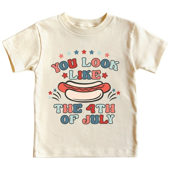 Zhuashum Tops For Girls 3-4 Years 4Th Of July Short Sleeve Round Neck Graphic Prints Kid And Teenager T Shirt Independence Day Children 3 To 13 Years Adorable Dailywear Beige