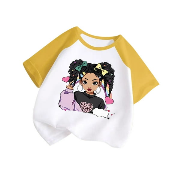 Zhuashum Tops For Teen Girls 9-10 Years Color Match Cartoon Graphic Shirts Spring Summer Crewneck Short Sleeve Tee Weekend Elegance Girl Clothes Yellow
